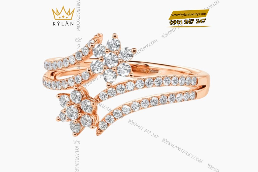 Nhẫn nữ vàng hồng Au750 đính kim cương