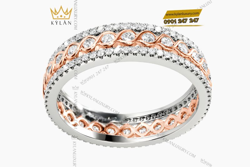 Nhẫn nữ vàng hồng Au750 đính kim cương