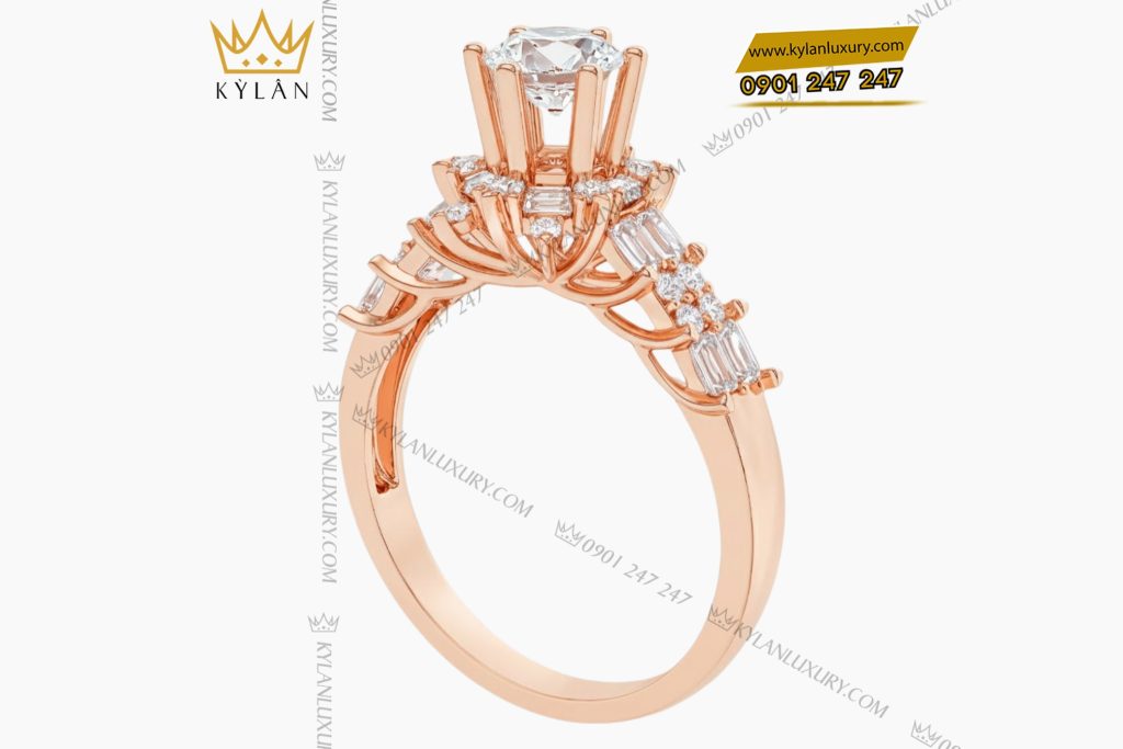 Nhẫn nữ vàng hồng Au750 đính kim cương 2 Nhẫn nữ vàng hồng Au750 đính kim cương