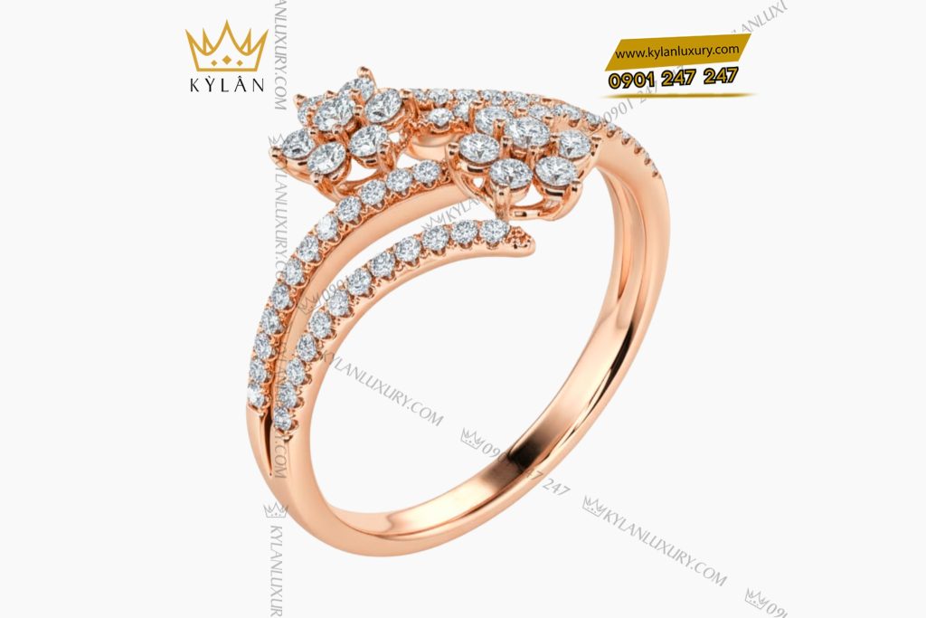 Nhẫn nữ vàng hồng Au750 đính kim cương
