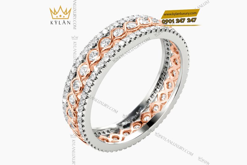 Nhẫn nữ vàng hồng Au750 đính kim cương