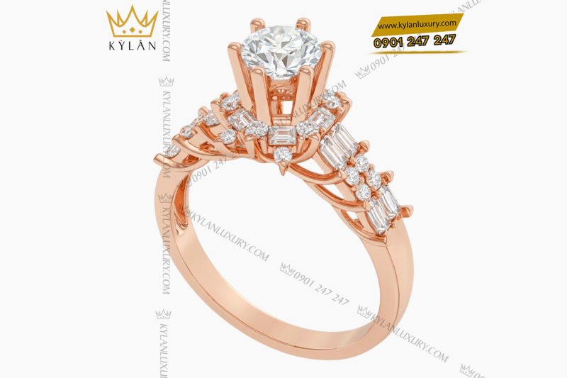 Nhẫn nữ vàng hồng Au750 đính kim cương