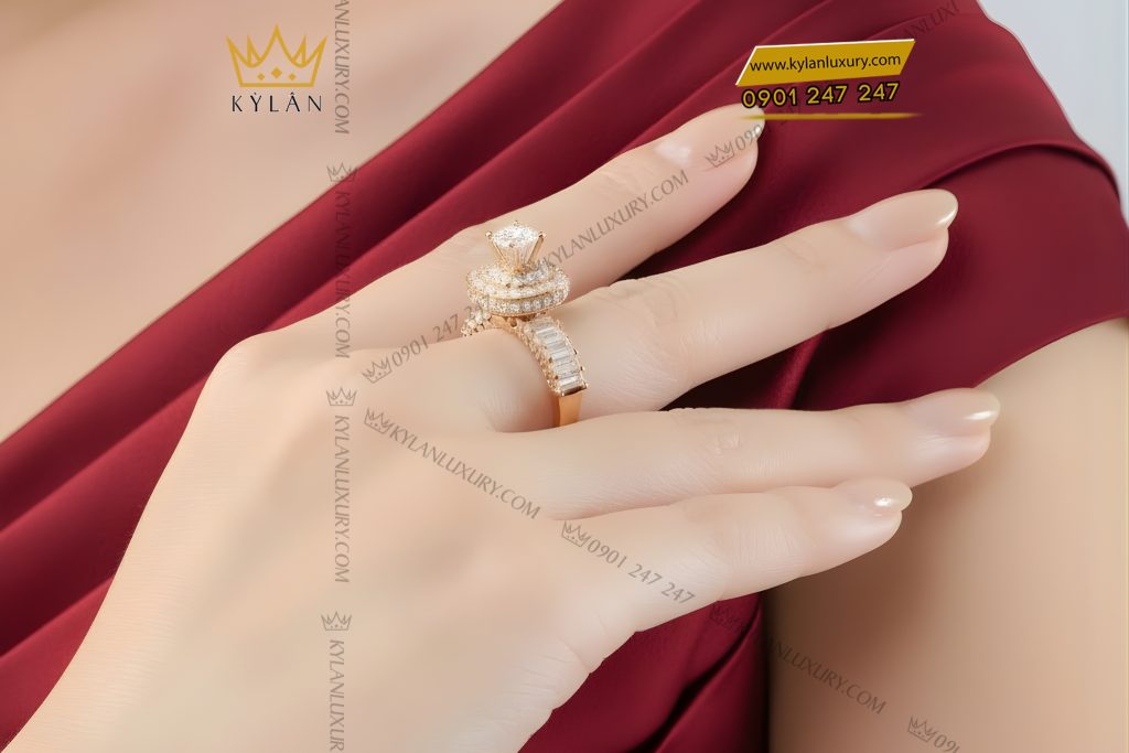 Nhẫn nữ vàng hồng Au750 đính kim cương 