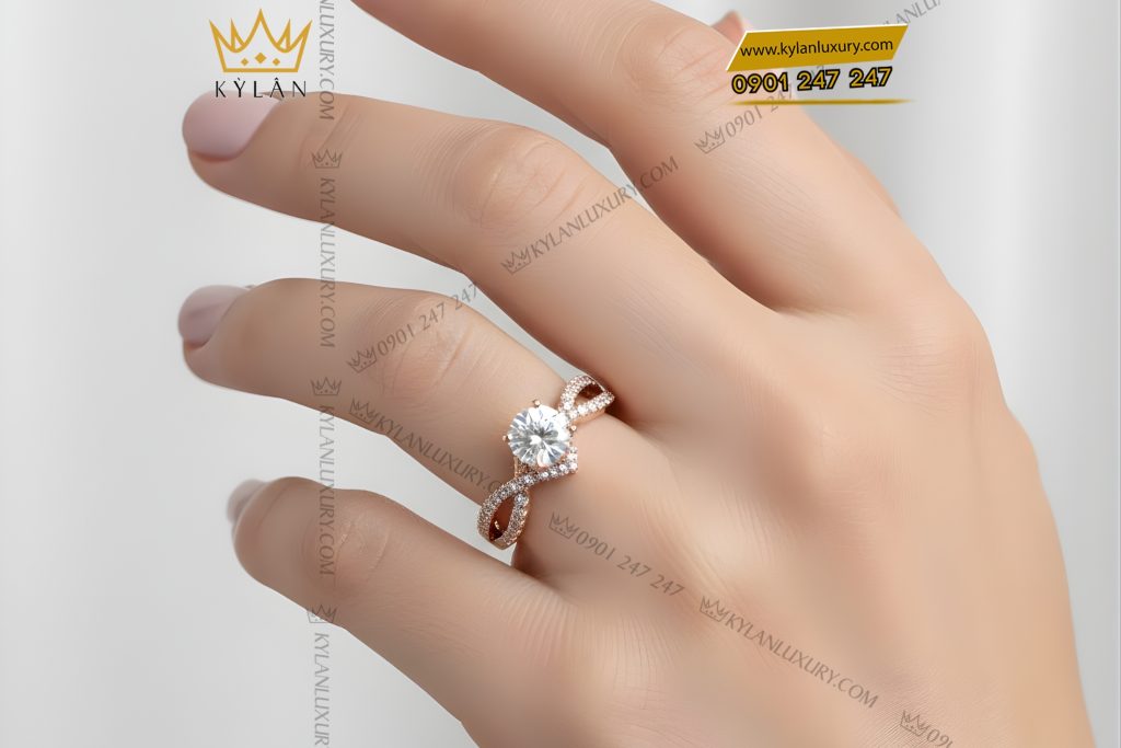 Nhẫn nữ vàng hồng Au750 đính kim cương 5 Nhẫn nữ vàng hồng Au750 đính kim cương