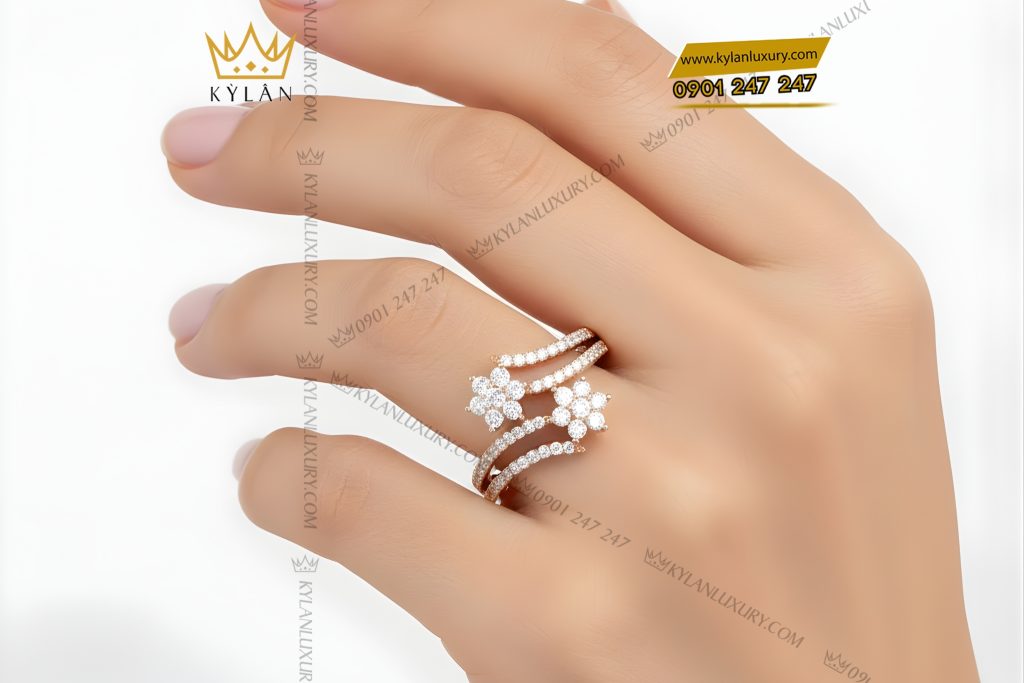 Nhẫn nữ vàng hồng Au750 đính kim cương