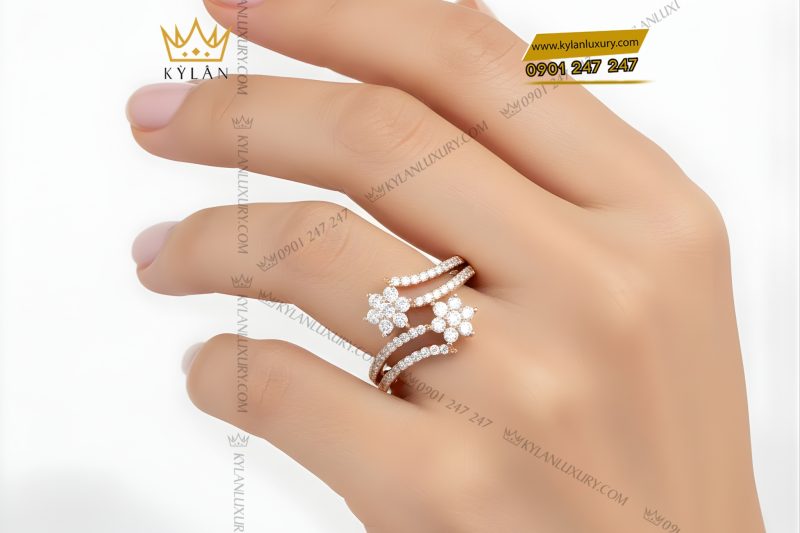 Nhẫn nữ vàng hồng Au750 đính kim cương