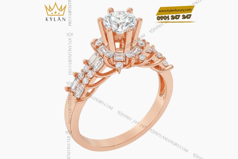 Nhẫn nữ vàng hồng Au750 đính kim cương