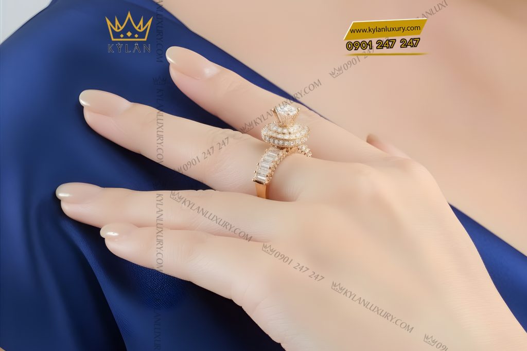 Kỳ Lân Luxury Nhan nu vang hong Au750 dinh kim cuong 8 1 Nhẫn nữ vàng hồng Au750 đính kim cương 
