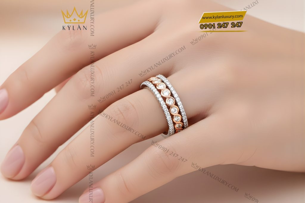 Nhẫn nữ vàng hồng Au750 đính kim cương