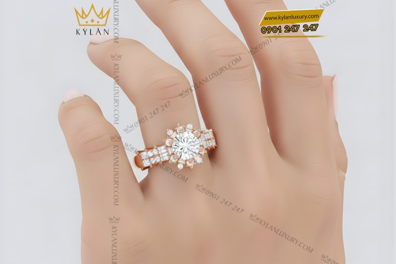 Nhẫn nữ vàng hồng Au750 đính kim cương