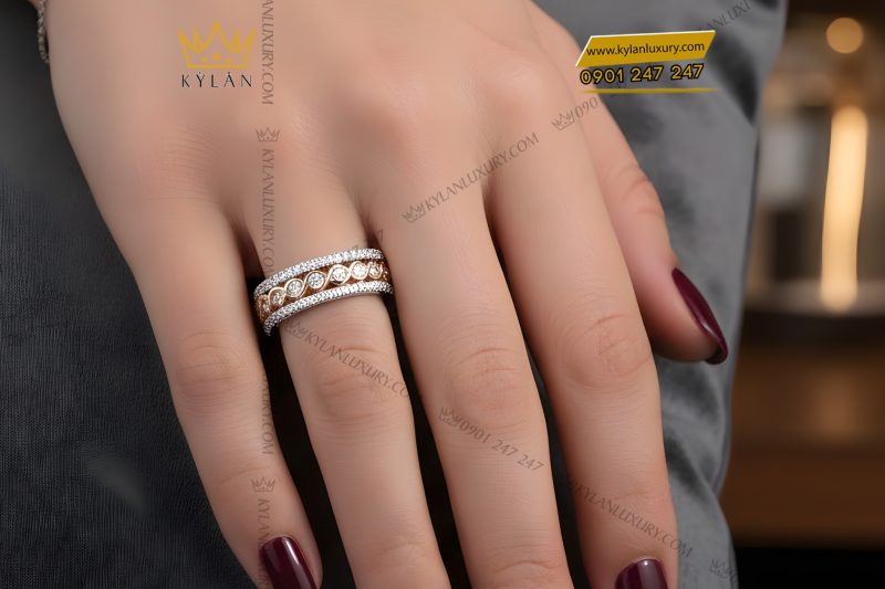 Nhẫn nữ vàng hồng Au750 đính kim cương