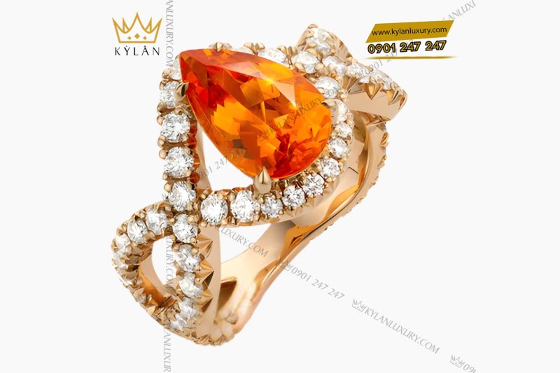 Nhẫn nữ vàng hồng Au750 đính kim cương và đá quý vàng