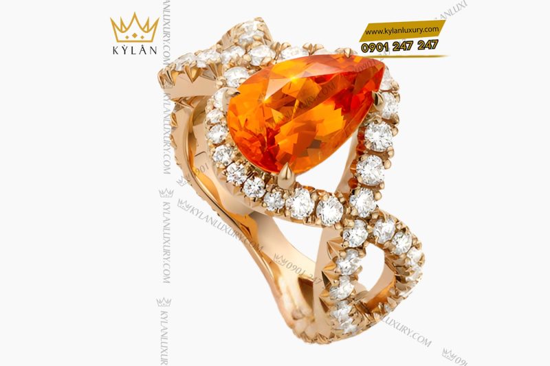 Nhẫn nữ vàng hồng Au750 đính kim cương và đá quý vàng