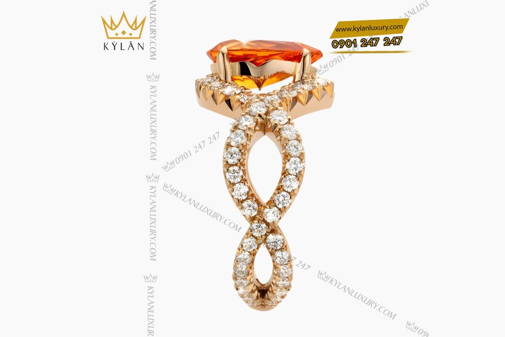 Nhẫn nữ vàng hồng Au750 đính kim cương và đá quý vàng