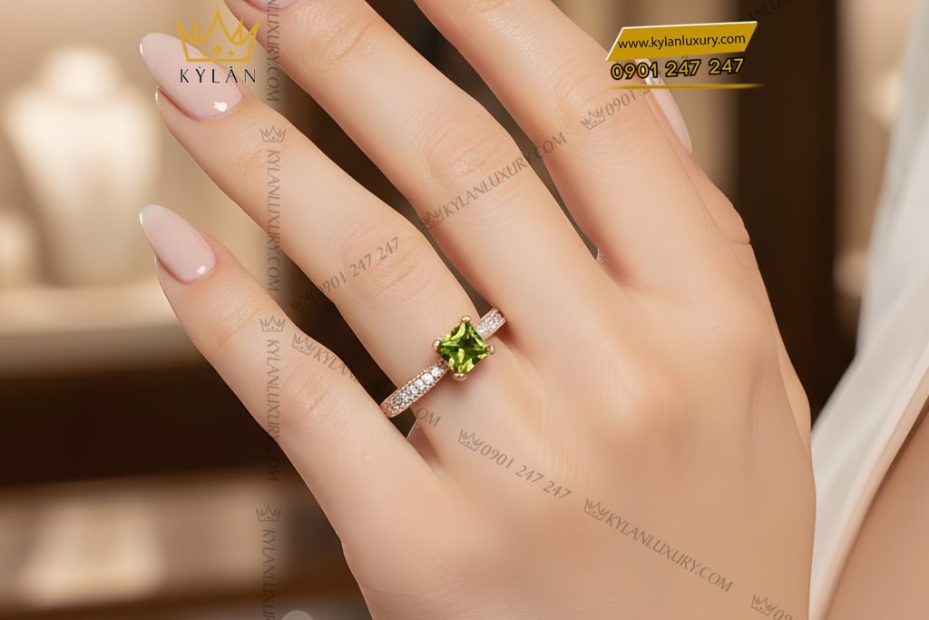 Nhẫn nữ vàng hồng Au750 đính kim cương và đá quý xanh 6 Nhẫn nữ vàng hồng Au750 đính kim cương và đá quý xanh