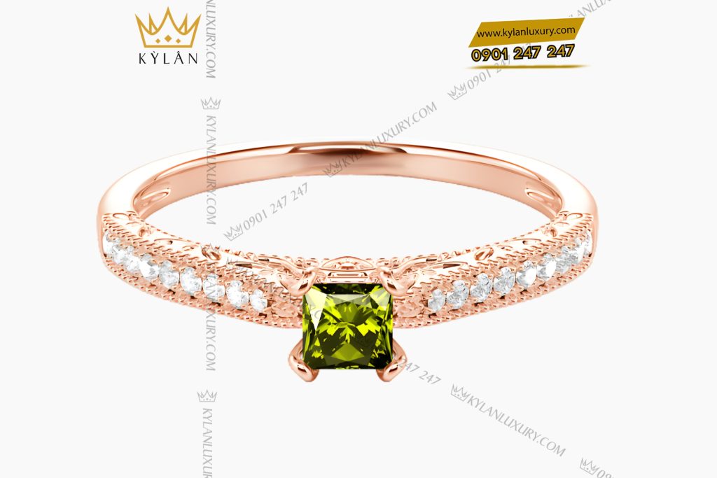 Nhẫn nữ vàng hồng Au750 đính kim cương và đá quý xanh 4 Nhẫn nữ vàng hồng Au750 đính kim cương và đá quý xanh