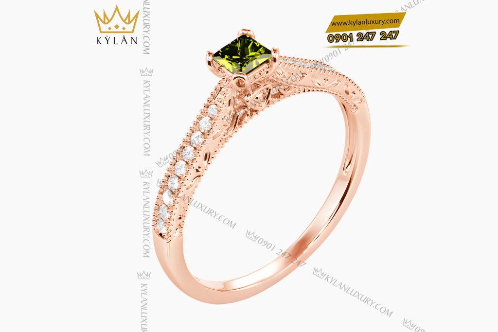 Nhẫn nữ vàng hồng Au750 đính kim cương và đá quý xanh 2 Nhẫn nữ vàng hồng Au750 đính kim cương và đá quý xanh