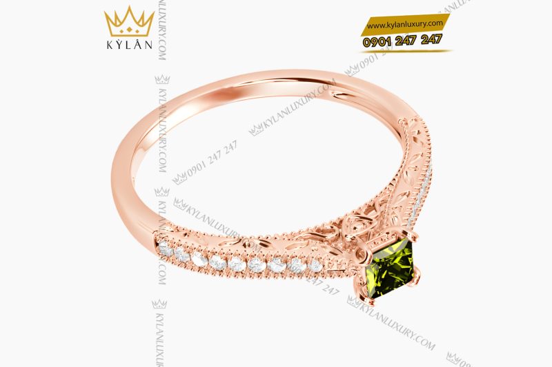Nhẫn nữ vàng hồng Au750 đính kim cương và đá quý xanh