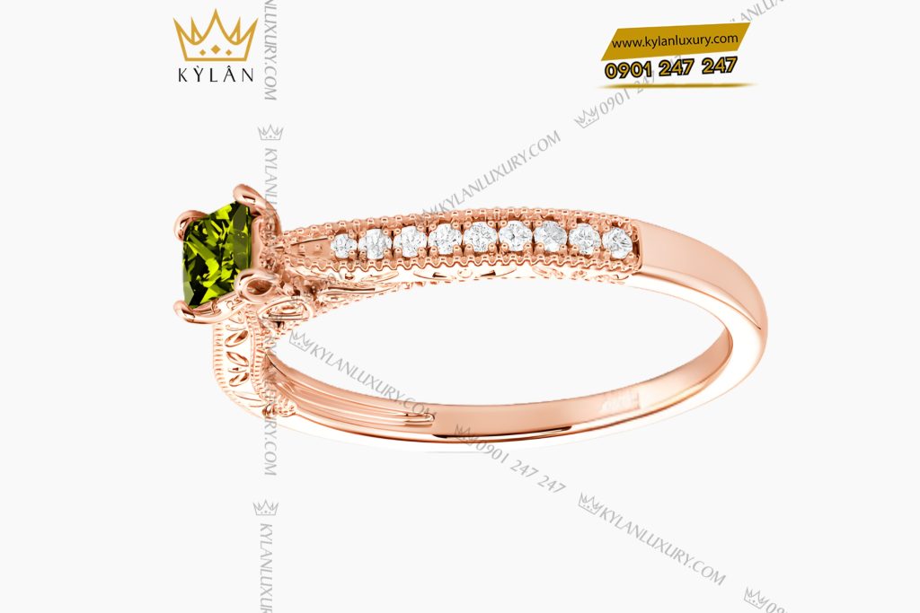 Nhẫn nữ vàng hồng Au750 đính kim cương và đá quý xanh 10 Kỳ Lân Luxury Nhan nu vang hong Au750 dinh kim cuong va da quy xanh 6 Nhẫn nữ vàng hồng Au750 đính kim cương và đá quý xanh