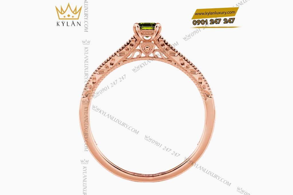 Nhẫn nữ vàng hồng Au750 đính kim cương và đá quý xanh 3 Nhẫn nữ vàng hồng Au750 đính kim cương và đá quý xanh