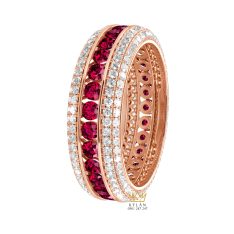 Nhẫn nữ vàng hồng Au750 đính kim cương và đá ruby đỏ