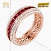 Nhẫn nữ vàng hồng Au750 đính kim cương và đá ruby đỏ