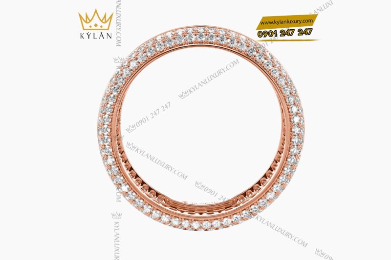 Nhẫn nữ vàng hồng Au750 đính kim cương và đá ruby đỏ