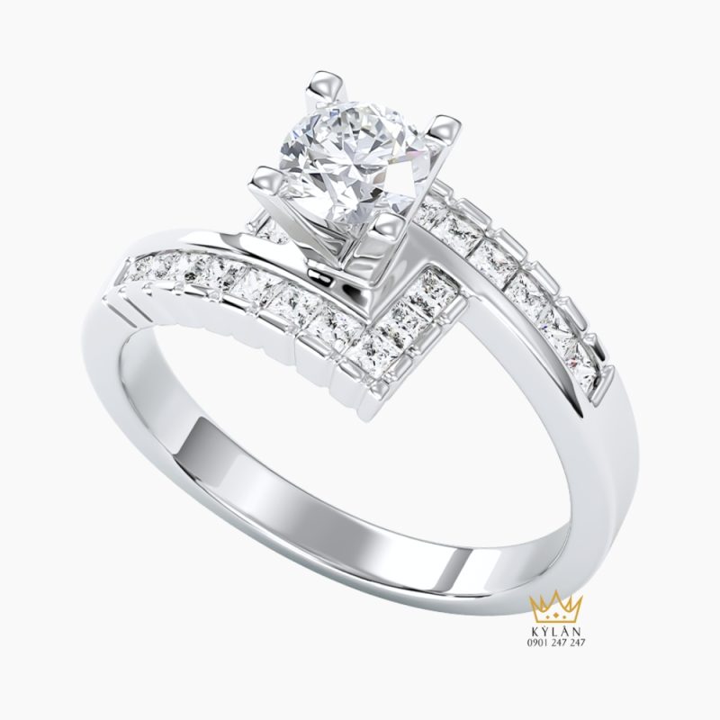 Nhẫn nữ vàng trắng Au750 đính kim cương