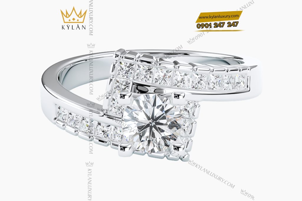 Nhẫn nữ vàng trắng Au750 đính kim cương 4 Nhẫn nữ vàng trắng Au750 đính kim cương