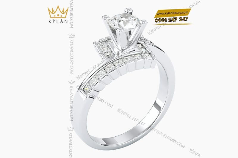 Nhẫn nữ vàng trắng Au750 đính kim cương