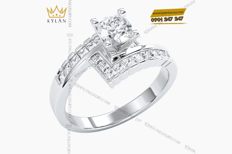 Nhẫn nữ vàng trắng Au750 đính kim cương