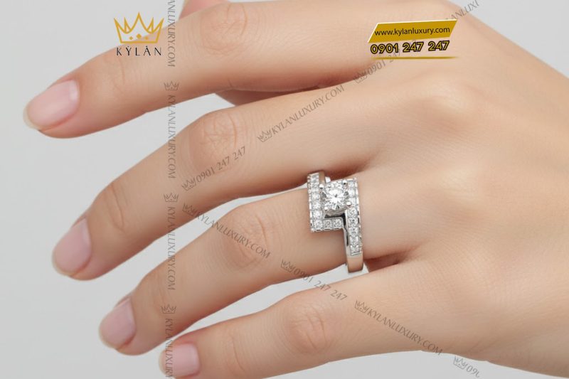 Nhẫn nữ vàng trắng Au750 đính kim cương