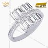 Nhẫn nữ vàng trắng Au750 đính kim cương Baguette