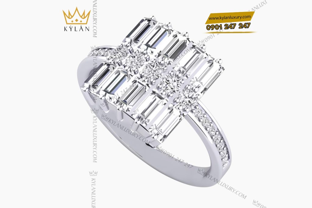 Nhẫn nữ vàng trắng Au750 đính kim cương Baguette 9 Kỳ Lân Luxury Nhan nu vang trang Au750 dinh kim cuong Baguette 3 Nhẫn nữ vàng trắng Au750 đính kim cương Baguette