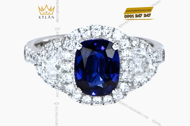 Nhẫn nữ vàng trắng Au750 đính kim cương và đá quý