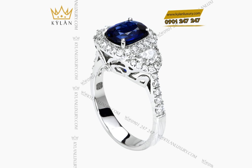 Nhẫn nữ vàng trắng Au750 đính kim cương và đá quý