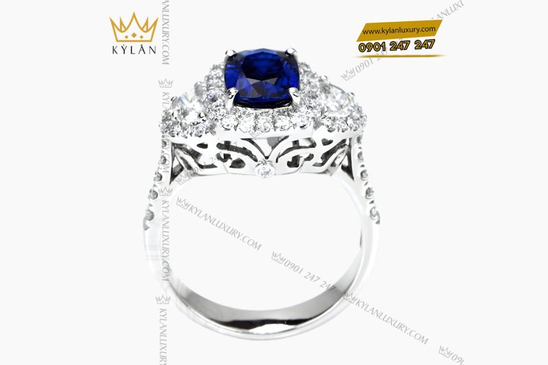 Nhẫn nữ vàng trắng Au750 đính kim cương và đá quý