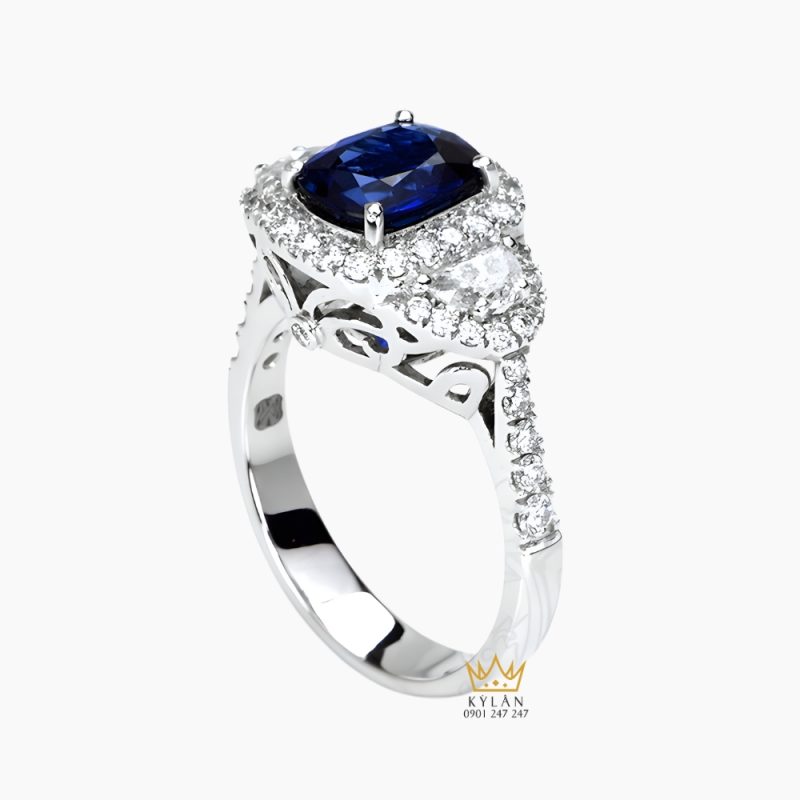 Nhẫn nữ vàng trắng Au750 đính kim cương và đá quý