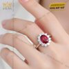 Nhẫn nữ vàng trắng Au750 đính kim cương và đá quý đỏ
