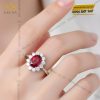 Nhẫn nữ vàng trắng Au750 đính kim cương và đá quý đỏ