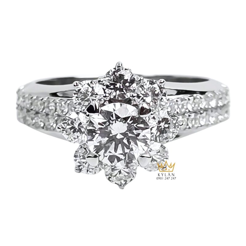 Nhẫn nữ vàng trắng Au750 đính viên chủ 5ly4