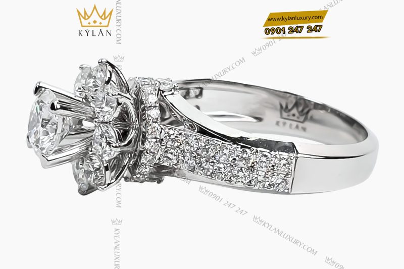 Nhẫn nữ vàng trắng Au750 đính viên chủ 5ly4