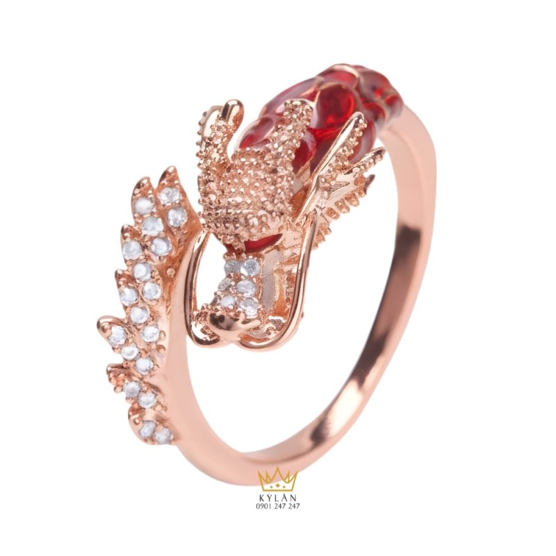 Nhẫn rồng vàng hồng Au7501 đính kim cương