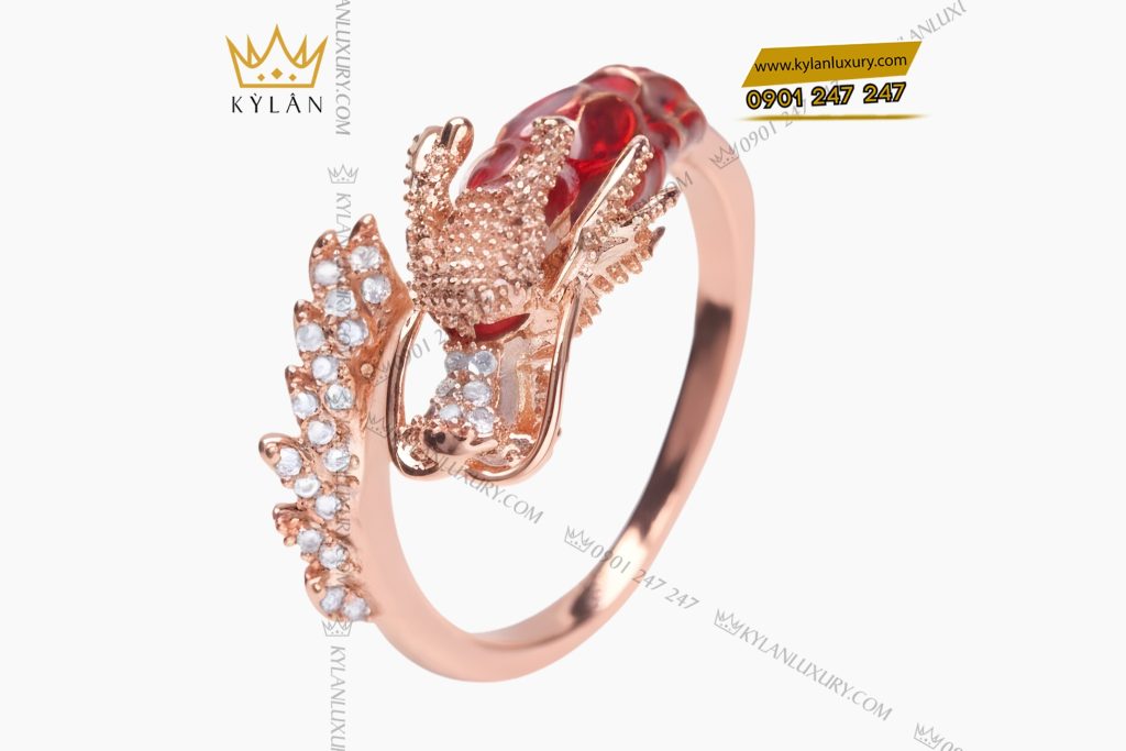 Nhẫn rồng vàng hồng Au7501 đính kim cương