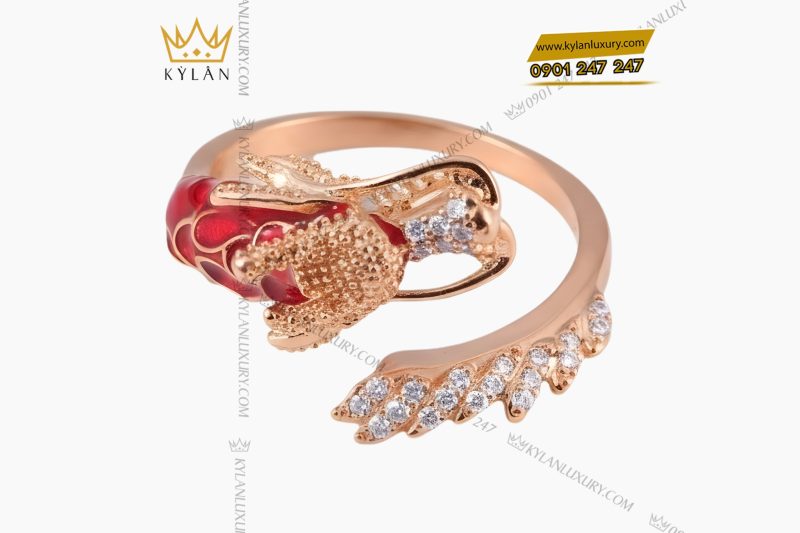 Nhẫn rồng vàng hồng Au7501 đính kim cương