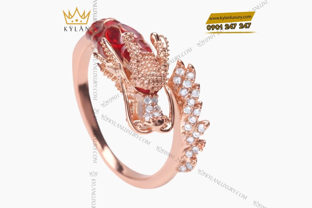 Kỳ Lân Luxury Nhan rong vang hong Au7501 dinh kim cuong 4 Nhẫn rồng vàng hồng Au7501 đính kim cương