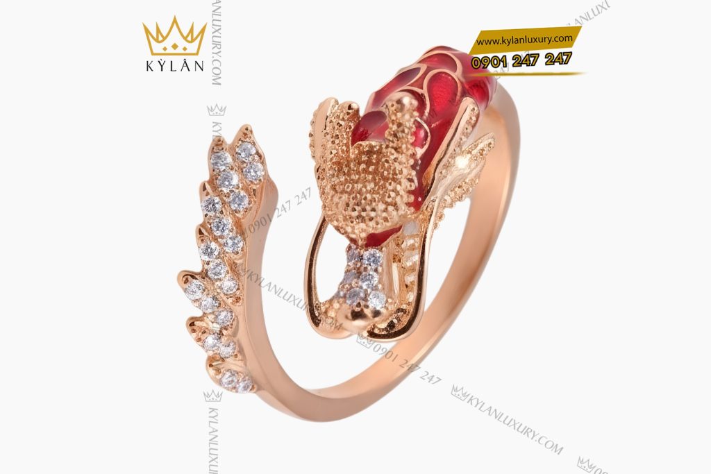 Nhẫn rồng vàng hồng Au7501 đính kim cương
