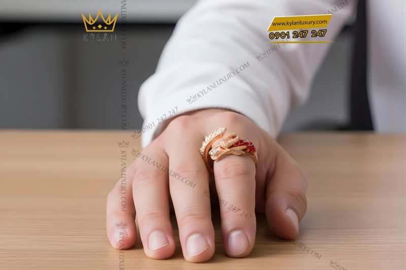 Nhẫn rồng vàng hồng Au7501 đính kim cương