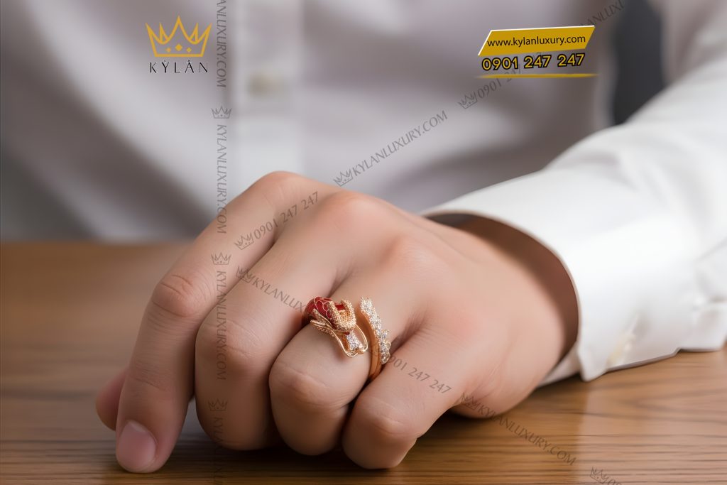 Kỳ Lân Luxury Nhan rong vang hong Au7501 dinh kim cuong 8 Nhẫn rồng vàng hồng Au7501 đính kim cương