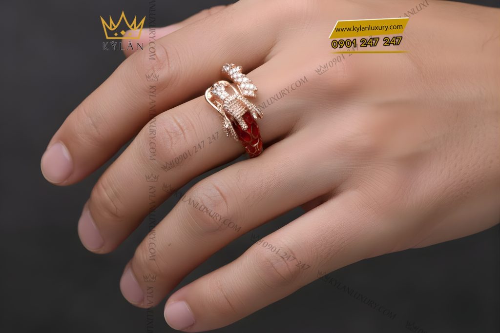Nhẫn rồng vàng hồng Au7501 đính kim cương
